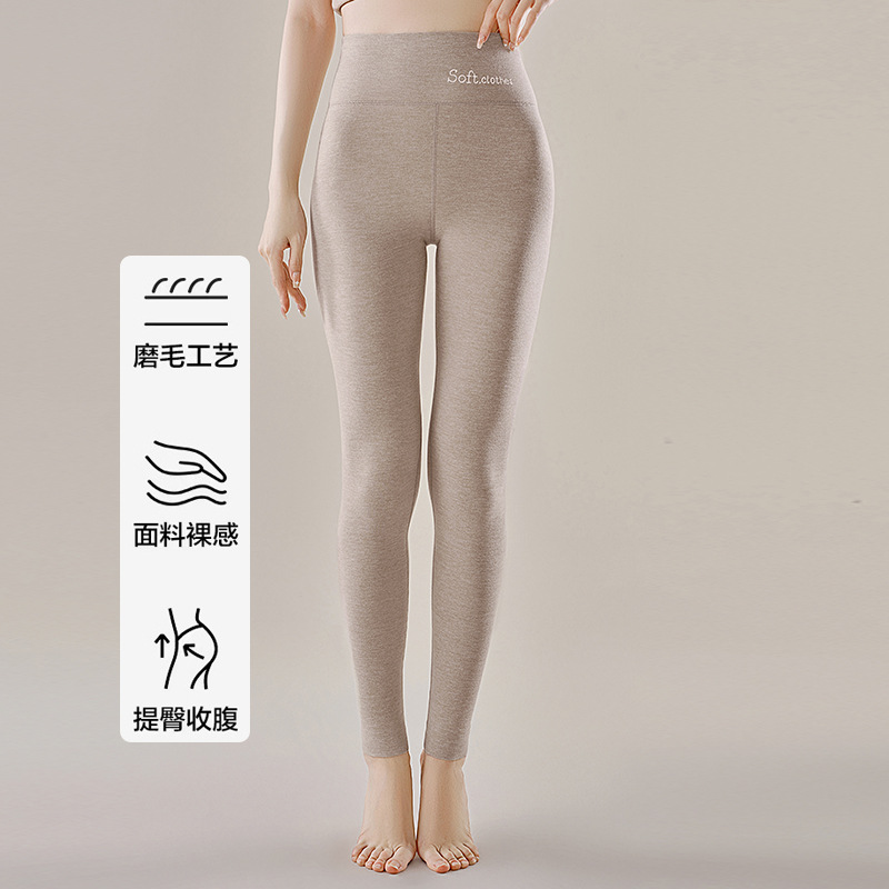 Pantalones térmicos de terciopelo alemán de cintura alta, leggings interiores elásticos para mujer, 2024 invierno, nuevos pantalones largos cepillados de doble cara y calientes image 6