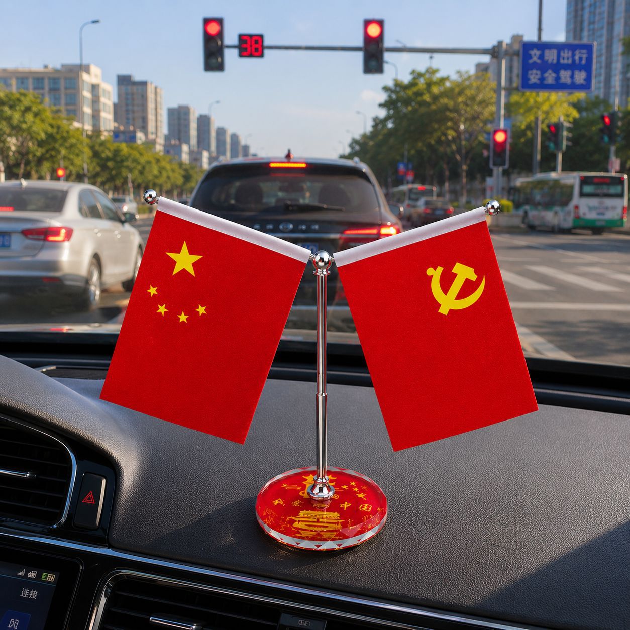 车载红旗摆件汽车用品小红旗五星红旗高档中控台车内装饰用品大全