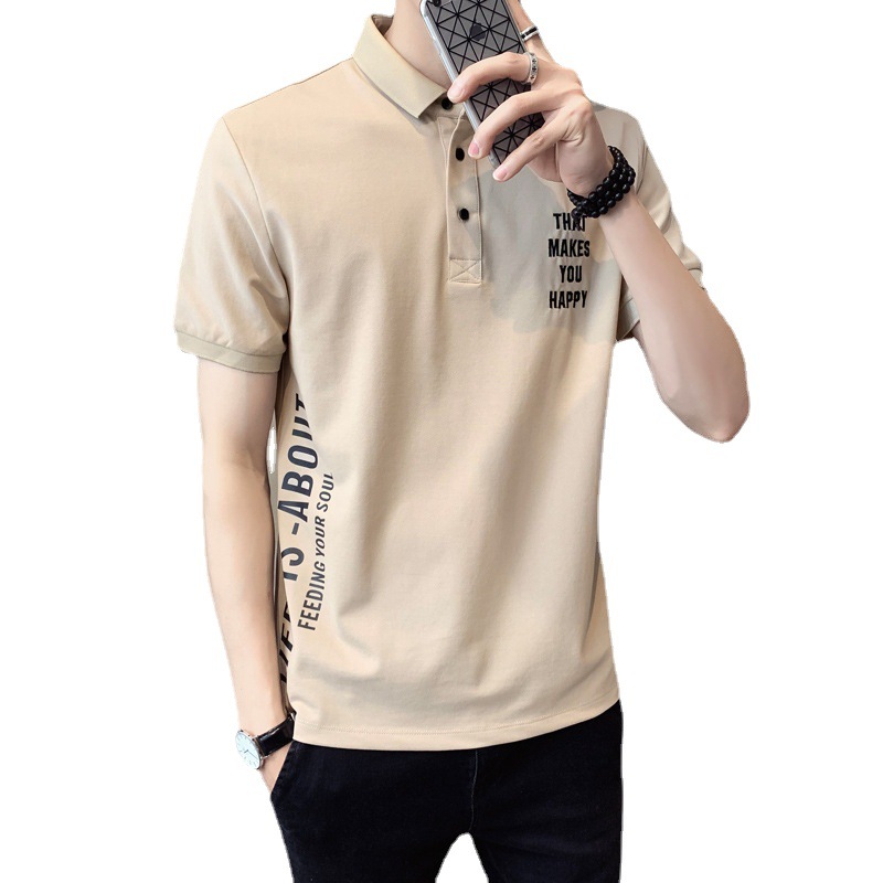 Camisa de Polo de manga corta para hombres verano nueva solapa delgada elástica de punto de moda casual letra impresa top