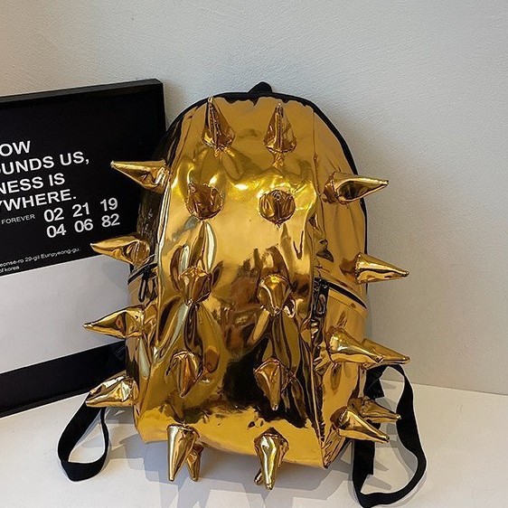 潮流书包女2025新款个性立体刺猬双肩包大容量亮面背包男