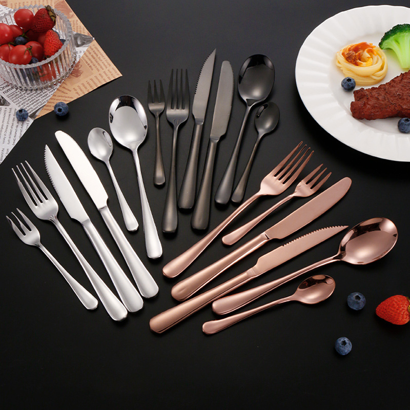 Amazon engrosada vajilla de acero inoxidable traje de postre cuchara Tenedor de titanio cuchillo de filete occidental, tenedor y cuchara seis componentes