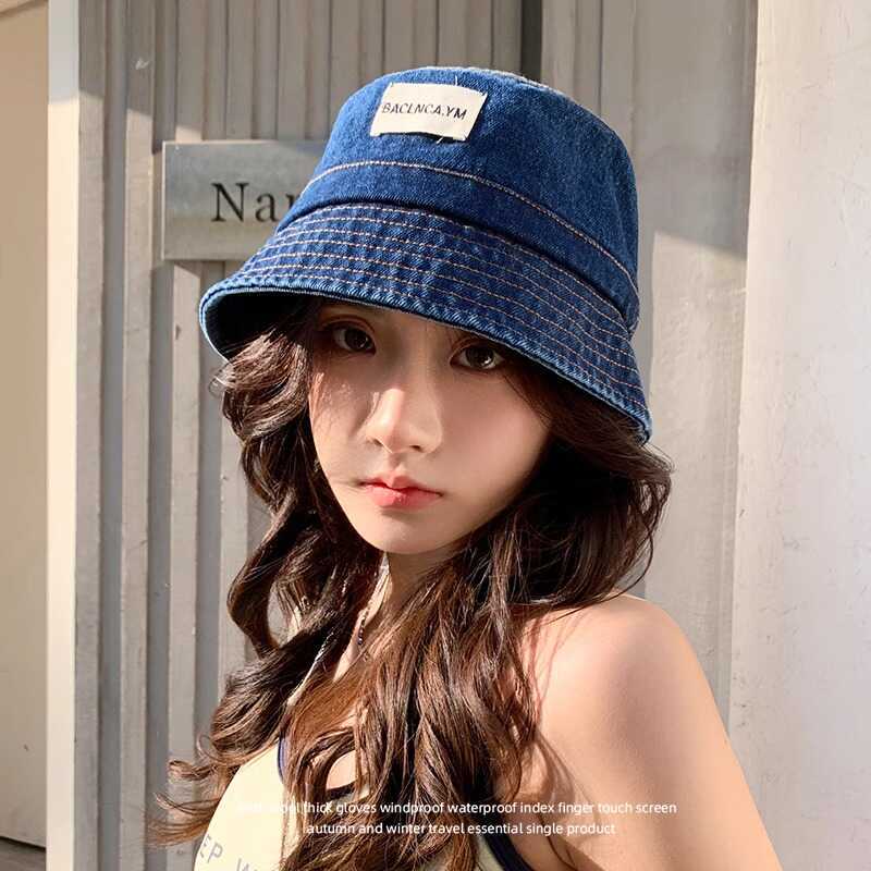 Sombrero coreano sombrero pescador sombrero primavera y otoño sombrero protector solar de la cara simple sombrero antiguo multifacético retró mostrando la cara pequeño sombrero de vaquín lavable