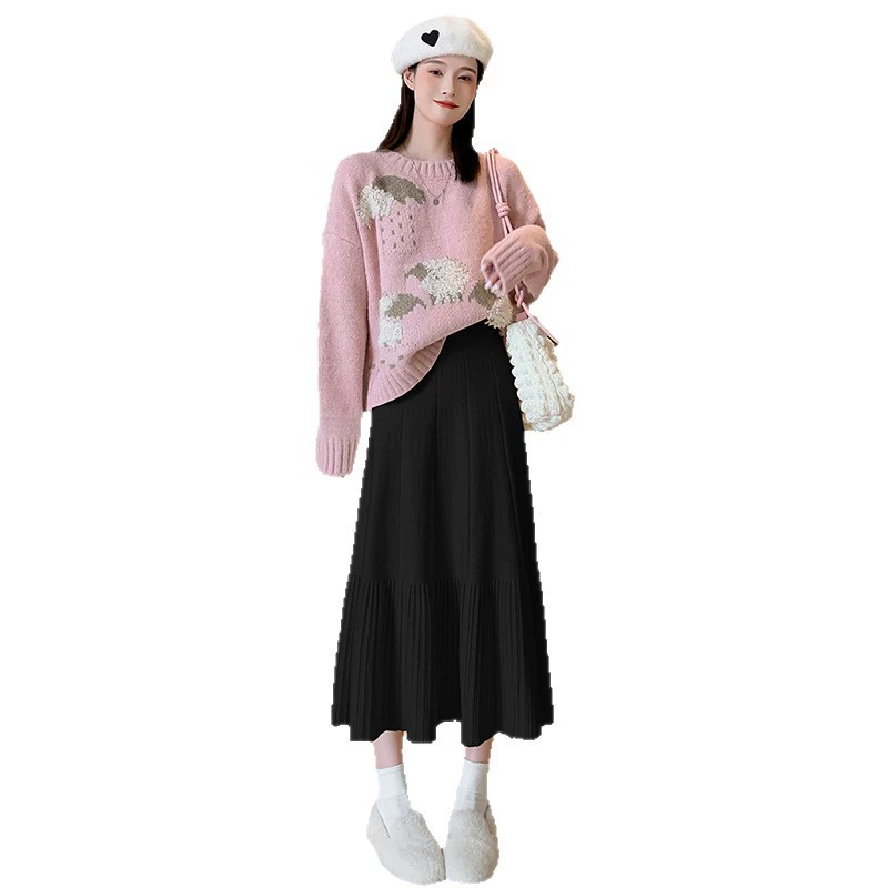 Осенняя демисезонная knitted модная длинная юбка для беременных, средняя длина