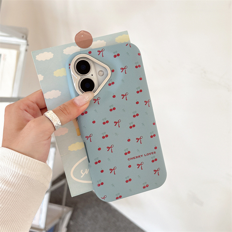 Bordado de cuero con lazo de cereza para iPhone16promax Advanced Sense Apple 15pro/14 Nuevo