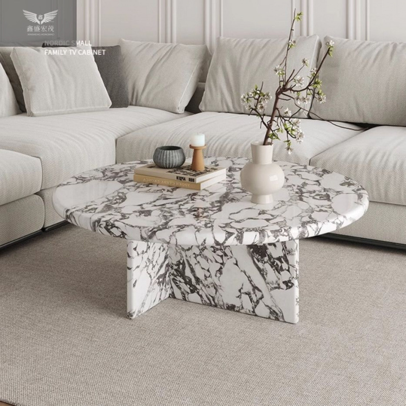 Mesa de centro de mármol natural de estilo crema francés, sala de estar redonda de alta gama, mesa de comedor de sofá de apartamento pequeño para el hogar