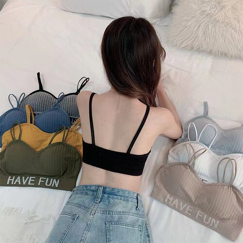 Seamless one-piece Korean style tube top and beautiful back vest for women, anti-exposure sexy suspender girl style underwear with breast pads