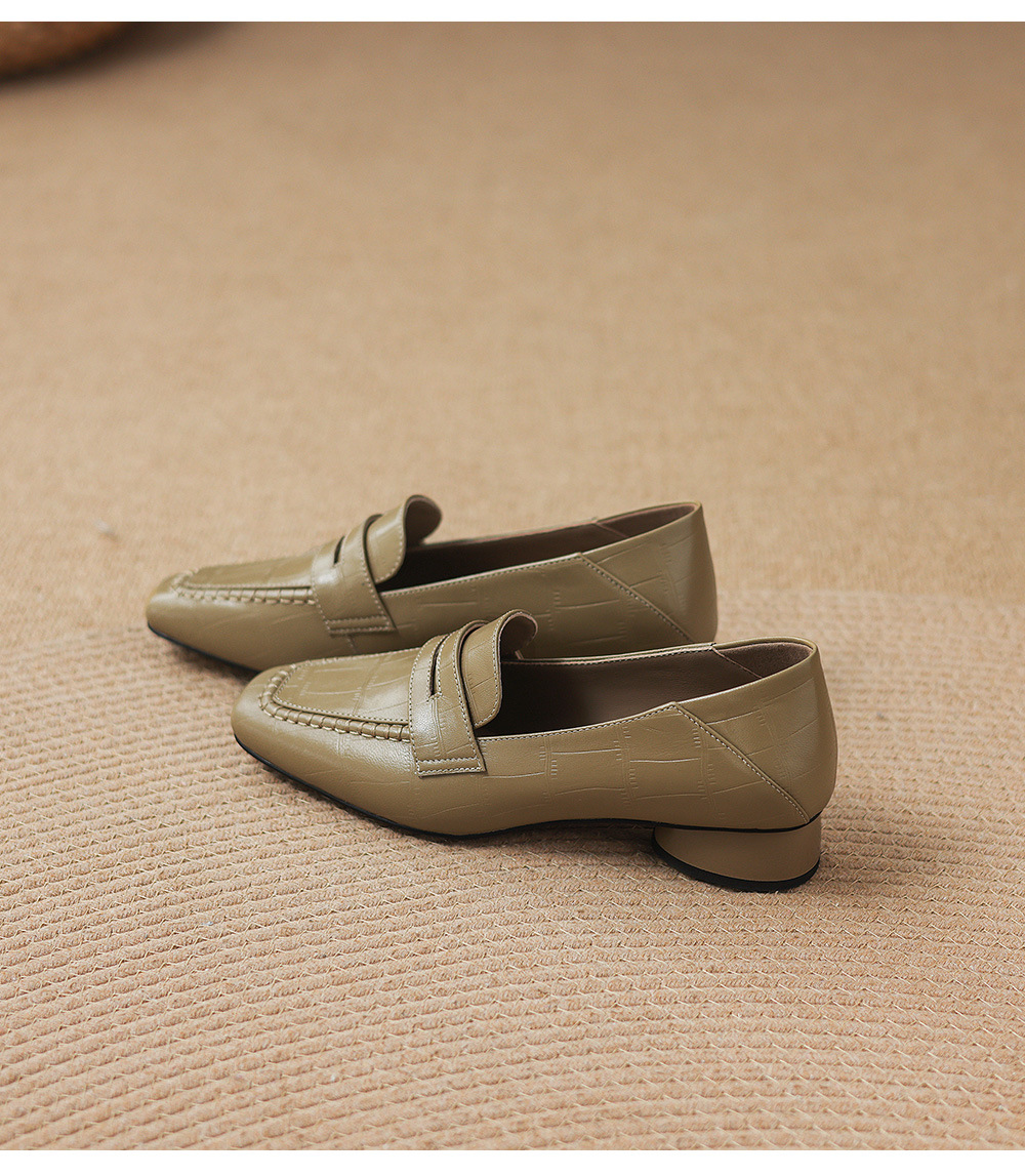 Giày loafer nữ da dê mũi vuông gót thấp cổ điển — đen chi tiết 21