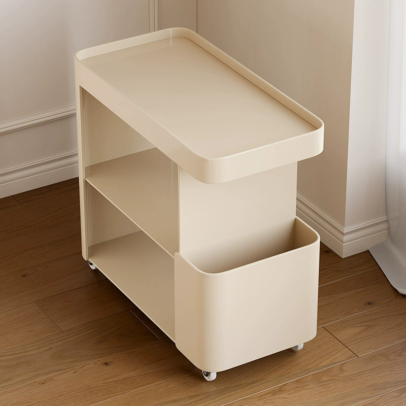 Factory Quick-Release Movable Metal Glass Coffee Table with Wheels Snack Storage Cart Side Bedside Table Sofa Side Table