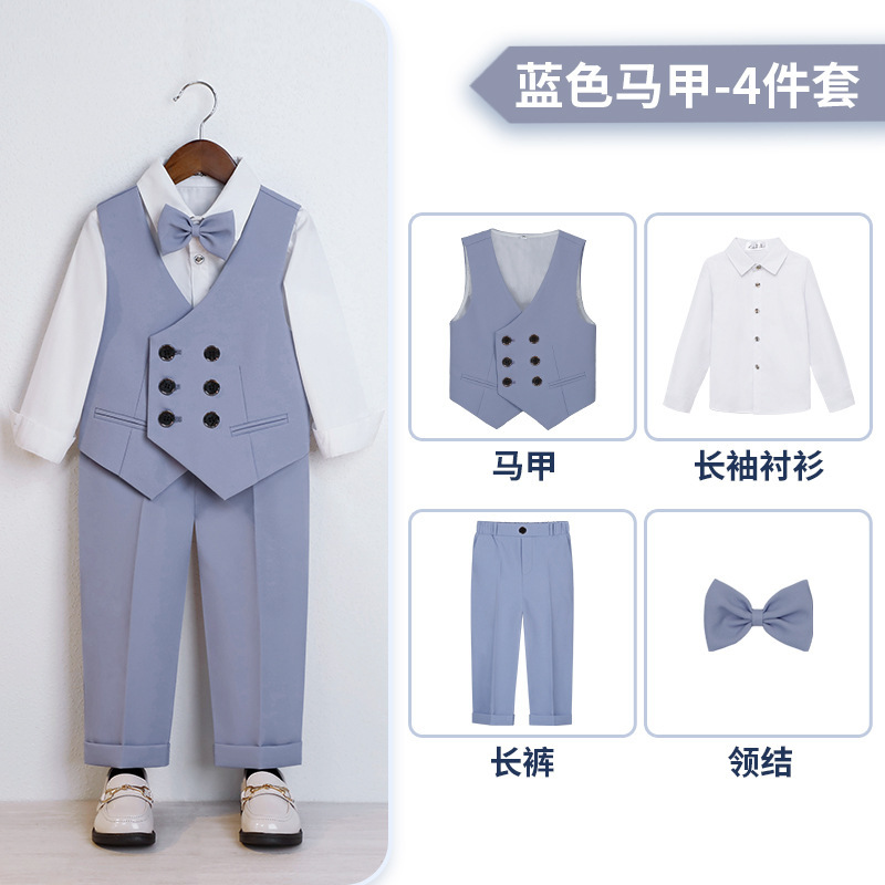 Vestido DE LOS NIÑOS guapo chico británico Caballero estilo traje de los niños pequeño traje de piano host traje de rendimiento