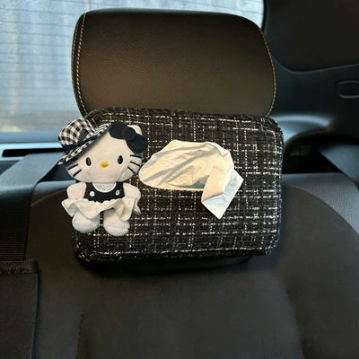 Armrest Box Tissue Holder, Car – Car tissue box/set - little-black-cat-with-black-straw-hat-and-white-skirt-zuohei-xiaoxiang-tissue-bag