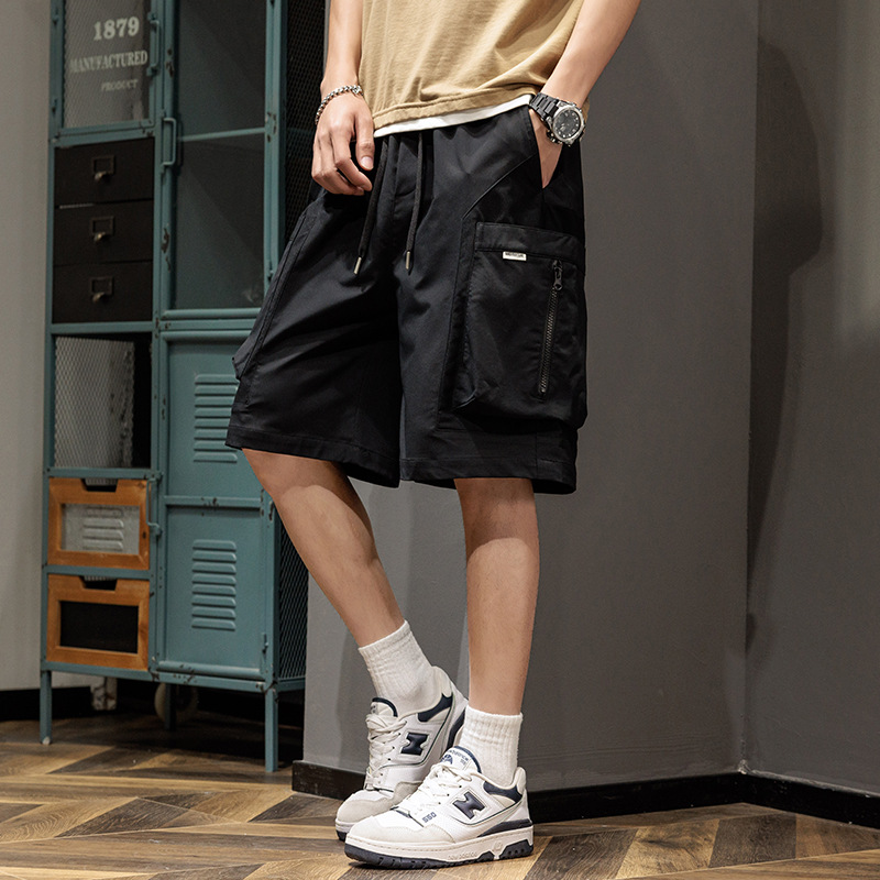 Summer Loose-Fitting Five-Point Pants for Men, Student Casual Wide-Leg Beach Shorts with Multiple Pockets, Men's Cargo Shorts