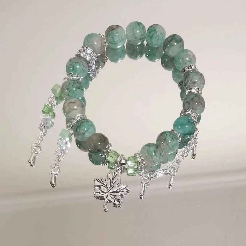 S277-forest butterfly glazed green bracelet # Sz1025