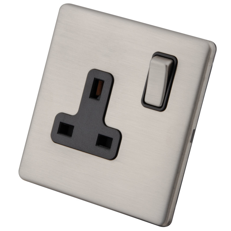 阿曼插座 1 GANG 13A SWITCHED SOCKET BRUSHED STEEL SCREWLESS