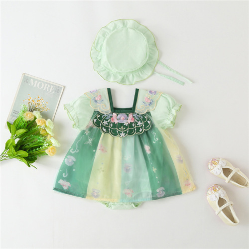 Chinese-style summer children's short-sleeve retro infant Hanfu tank top baby dress baby Tang suit dress