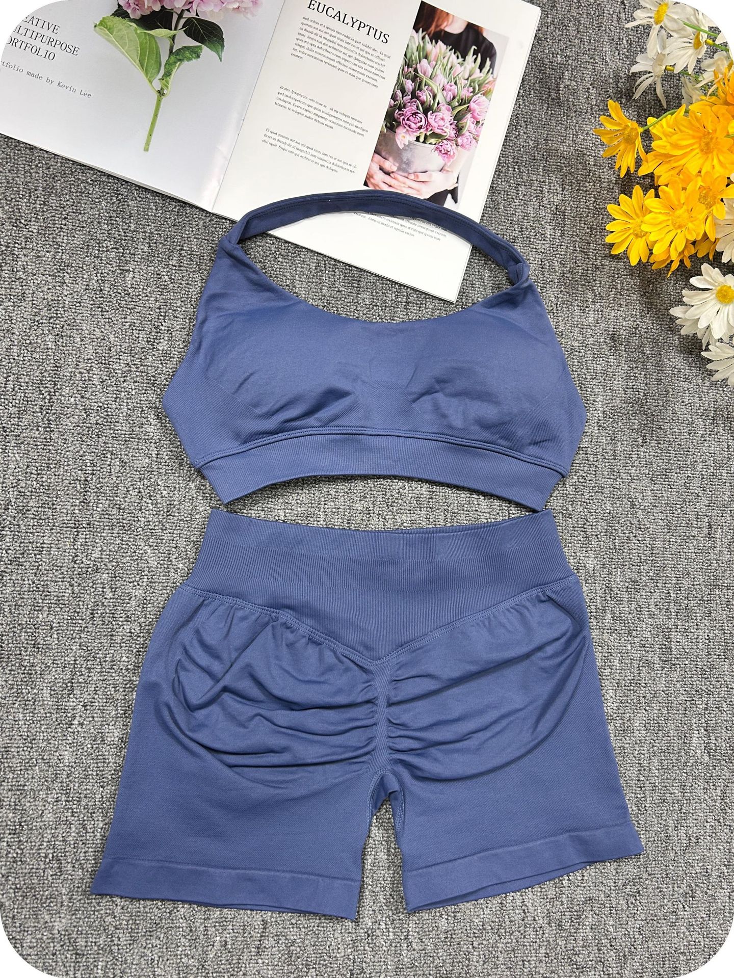 Women's Solid Color Sports Shorts Halter Neck Suspender New Yoga Fitness With Built-in Bra Pads_voghion.com