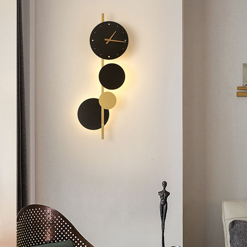 Mayorista nórdico minimalista silencioso reloj lámpara de pared de fondo de la sala de estar lámpara de pared decorativa diseñador de arte colgar lámparas de reloj
