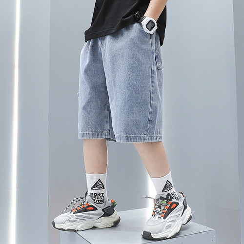 Boys' denim shorts, fashionable trousers, summer thin, stylish children's clothing, trendy boys' casual mid-length pants