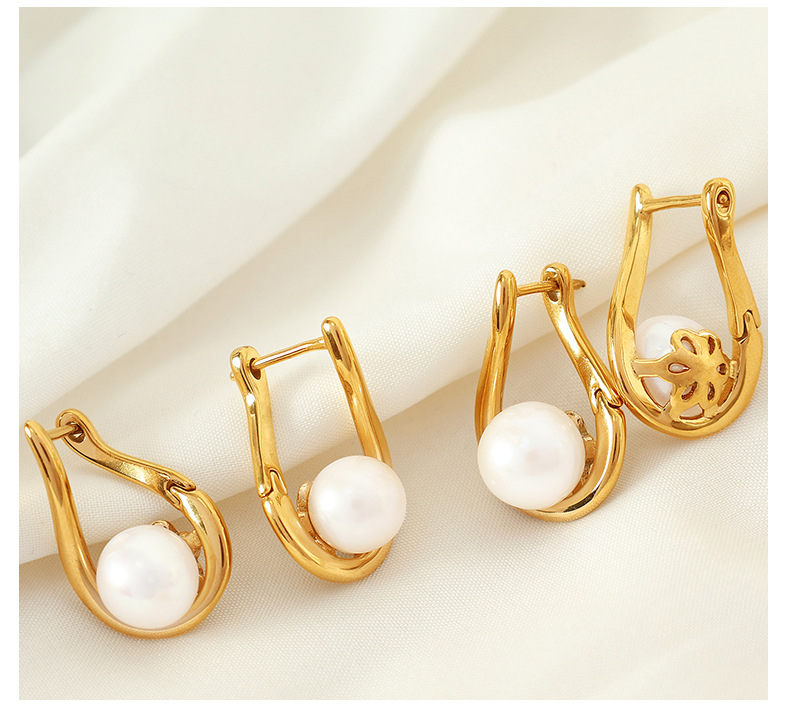 304 Stainless Steel Ear Needle Material 1 Pair Retro Geometric Freshwater Pearl Titanium Steel Freshwater Pearl Drop Earrings
