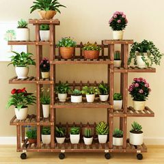 グリーンラタンバルコニー収納ラック多肉植物シンプルな無垢材フラワーラック屋内植物植木鉢ラックリビングルーム床置き多層