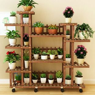Living Room Solid Wood Flower Rack Indoor Multi-Layer Floor-Standing Balcony Storage Rack Succulent Pothos Plant Display Flower Pot Rack
