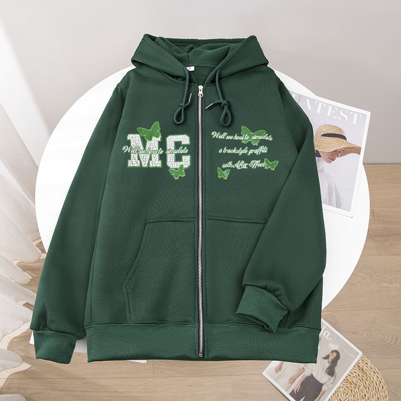Green trend sweatshirt with zipper