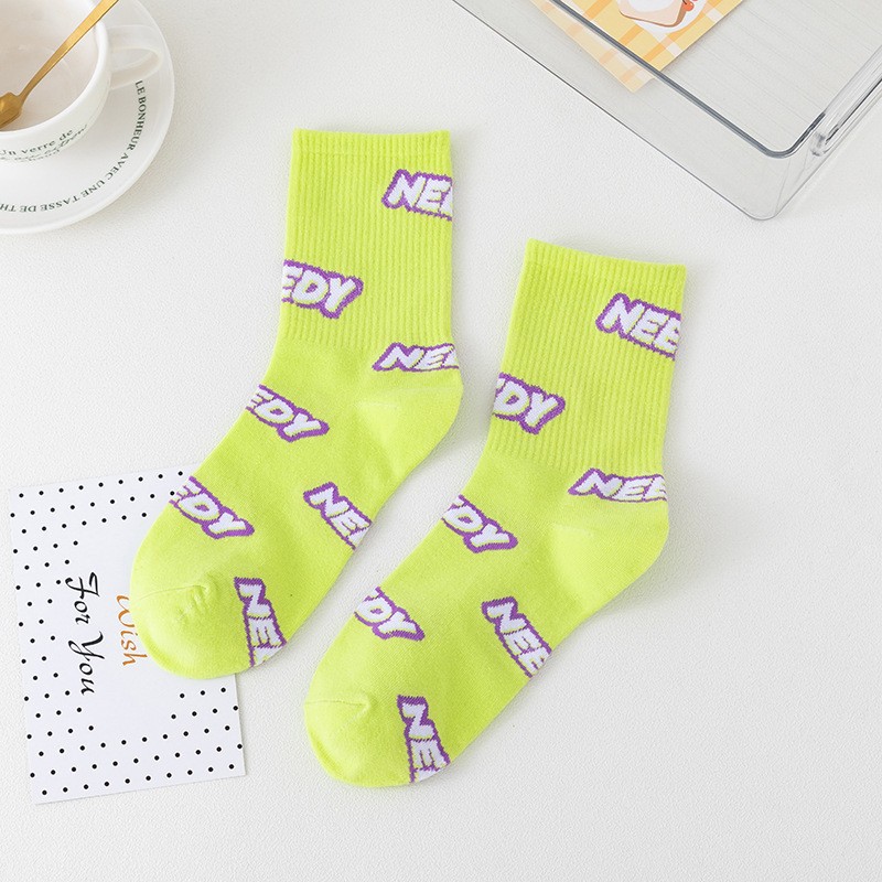 Calcetines de alfabeto inglés de algodón de color sólido, calcetines de algodón de mujer, calcetines de algodón de moda, calcetines al por mayor