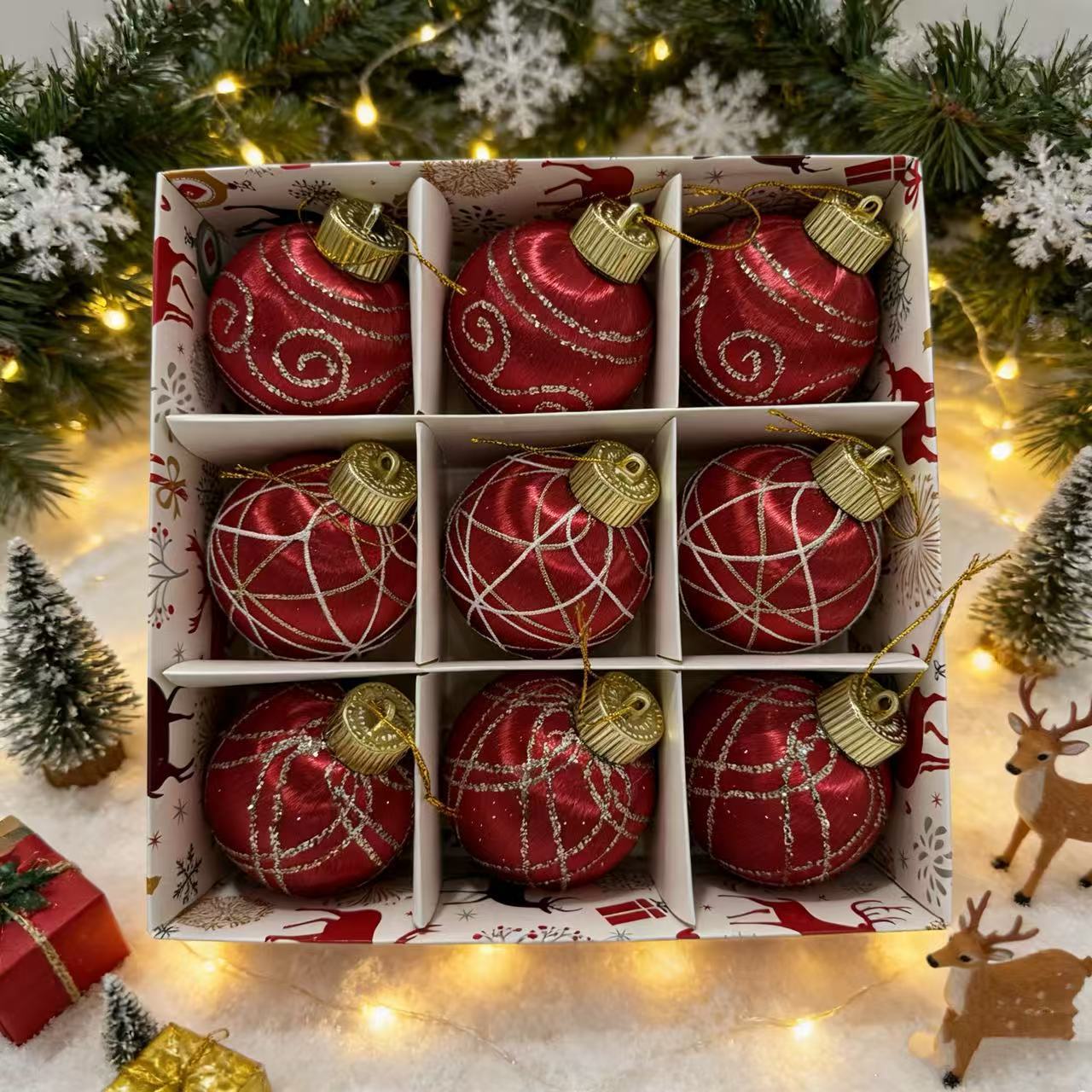 Nuevos bolas de Navidad transfronterizas 8cm / 9pcs decoraciones de árbol de Navidad colgante decoración de Navidad diseño de escena image 5