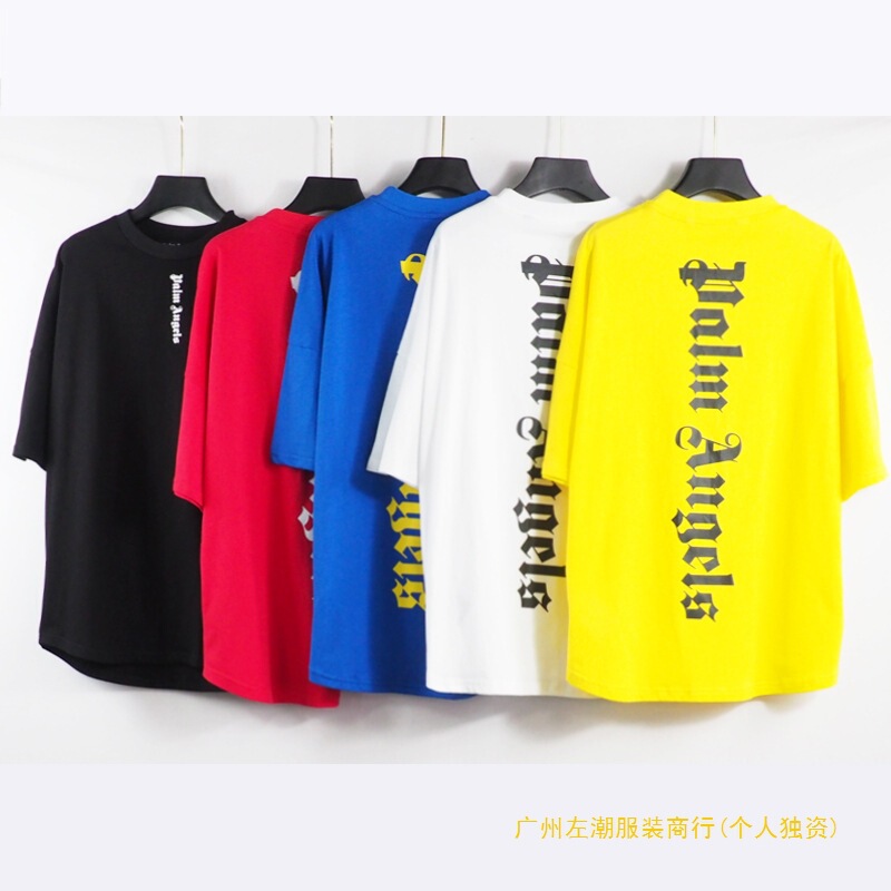Alcatraz Vertical Letter Print Bat Sleeve Off-Shoulder T-Shirt Palm Angel Loose Men's and Women's Short Sleeves