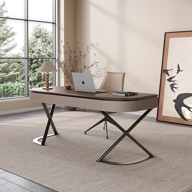 Solid Wood Desk Modern Minimalist Luxury Living Room Study Desk Walnut Italian Saddle Leather Boss Desk Desk