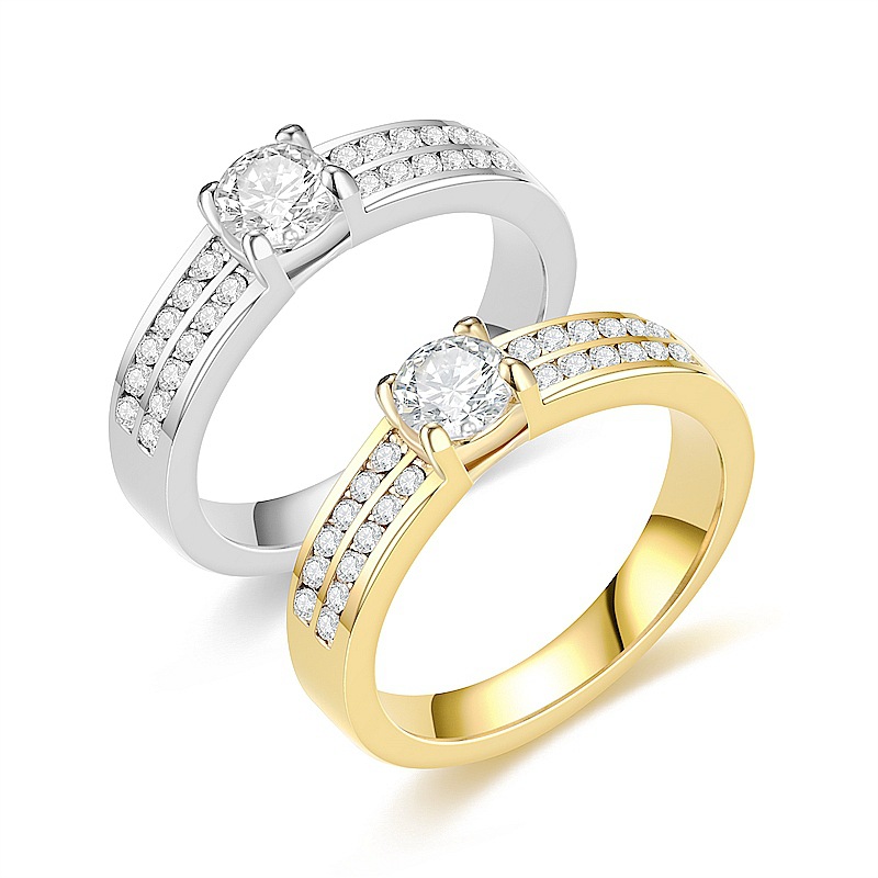 201 Stainless Steel Material Round Pattern Women'S Gender Real Gold Plated 201 Stainless Steel PVD Coated Zircon Round Waterproof Non Tarnish Romantic Shiny Rings For Women'S