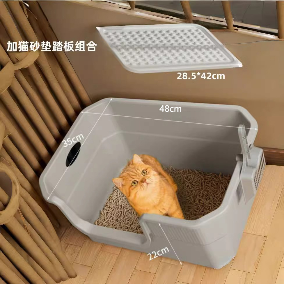 두꺼운 특대형 50cm - 회색(손잡이 포함) + 고양이 모래 매트 + 고양이 모래 국자