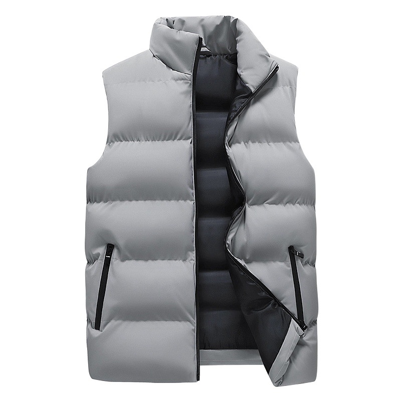 Men's Winter Stand-Collar Trendy Vest, Solid Color Versatile Thickened Sleeveless Cotton Jacket