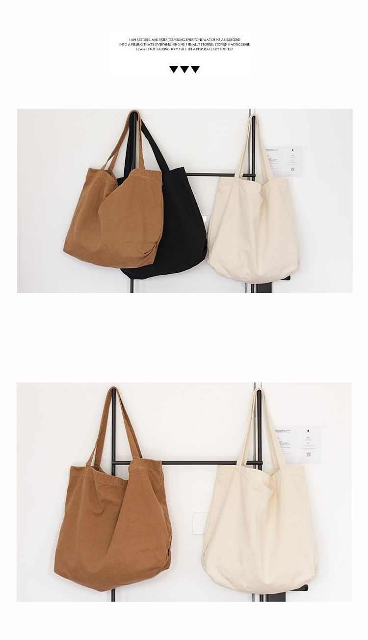 New suburban Japanese style canvas bag, large capacity single shoulder shopping bag, versatile, simple, everyday literary