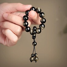 黑曜石手捻手串女指尖盘玩小串醒狮猫爪菩提盘玩文玩佛珠念珠国风