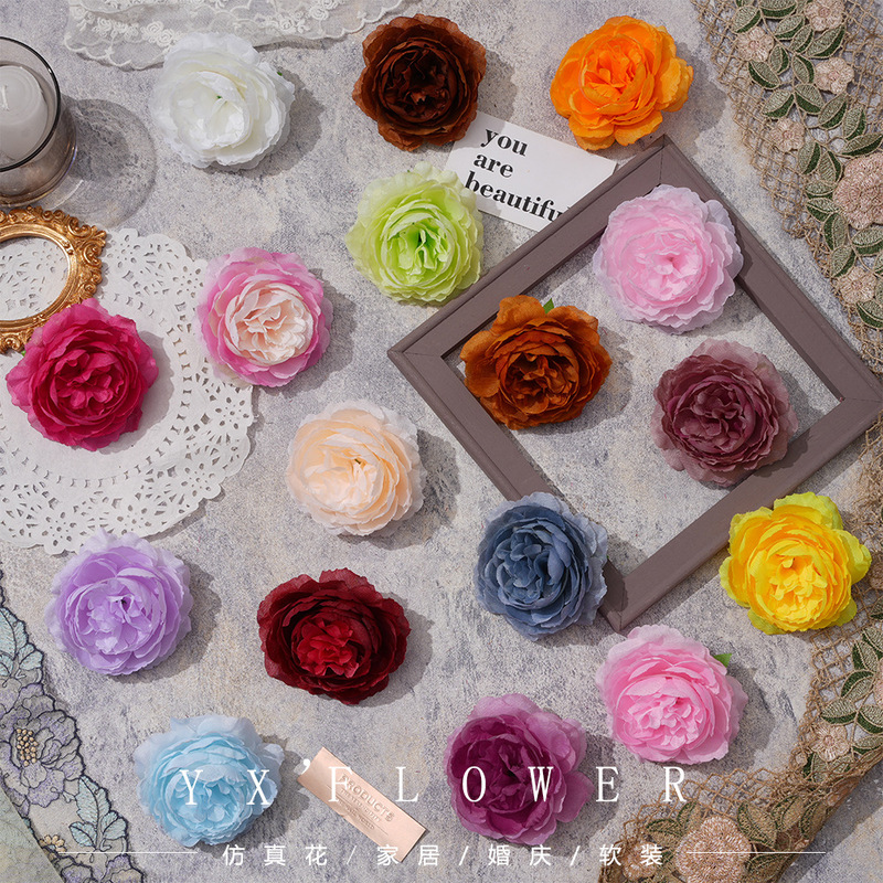 造花牡丹の花頭、DIY手作りヘアアクセサリー、卸売、結婚式のブートニア、小道具、フラワーアレンジメント、装飾、フラワーウォール|undefined