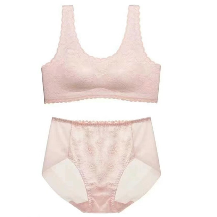 Nueva ropa interior sin marcas para mujeres Pequeño pecho anti-caída delgada sin anillo de acero cómodo bra set
