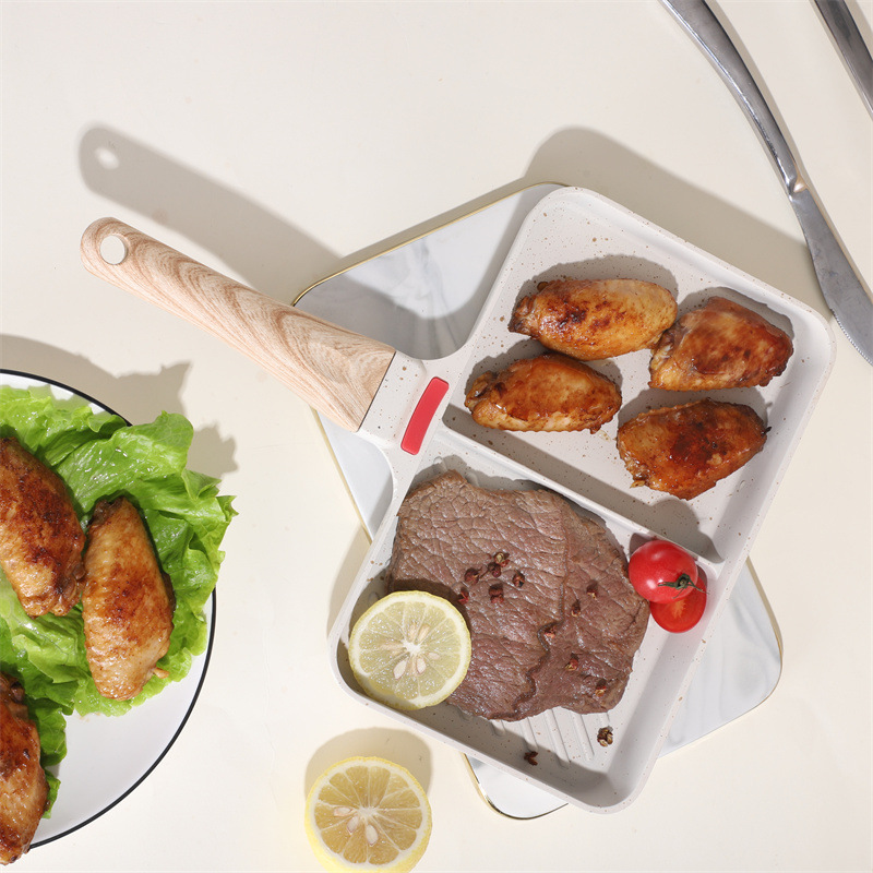 家用廚房多功能牛排煎鍋麥飯石分格早餐鍋平底鍋煎蛋鍋不粘煎鍋