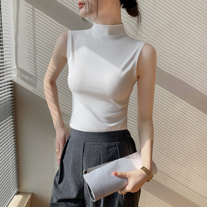 Spot Wholesale Half Turtleneck Threaded Vest for Women with 2025 New Spring & Fall Sleeveless Intimates Outer Bottoming Shirt