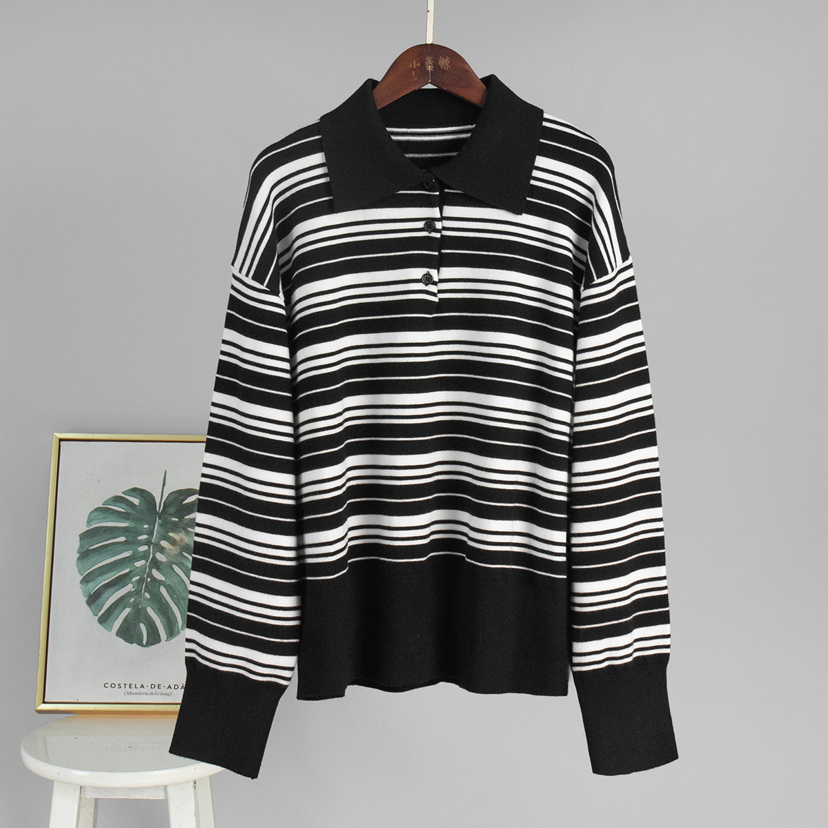 Suéter de Punto a Rayas Transfronterizo, Estilo Europeo y Americano, Otoño 2025, Nuevo Polo Americano Retro con Bloques de Color y Cuello de Polo