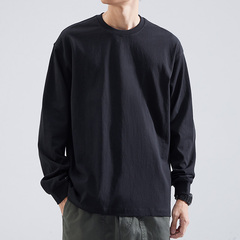 260g Heavyweight Small Collar Long-Sleeve T-Shirt for Men, Pure Cotton Spring and Autumn Style Sweatshirt, White, 2024 Autumn/Winter Underwear and Base Shirt