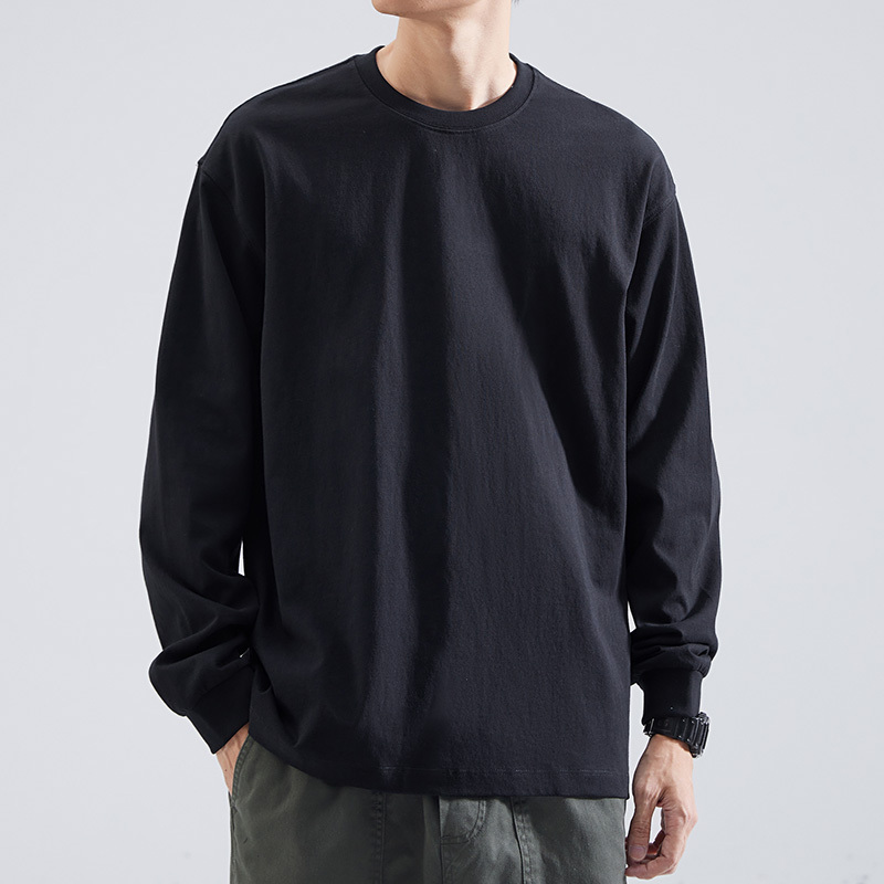 Heavy Small Neck Long Sleeve T-shirt Men's Cotton Spring and Autumn Korean Style Sweater Solid Color 2024 Autumn Inner Base Shirt