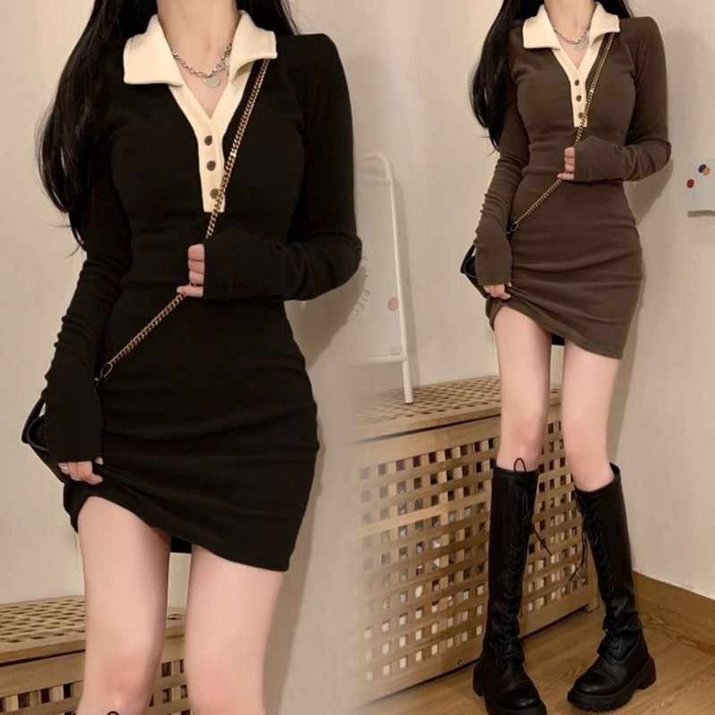 Sexy Spice Girls polo Dress Women's Autumn New Style Pure Desire Waist Slimming Hip Skirt Skirt Sexy Spice Girls polo Dress Women's Autumn New Style Pure Desire Waist Slimming Hip Skirt Skirt