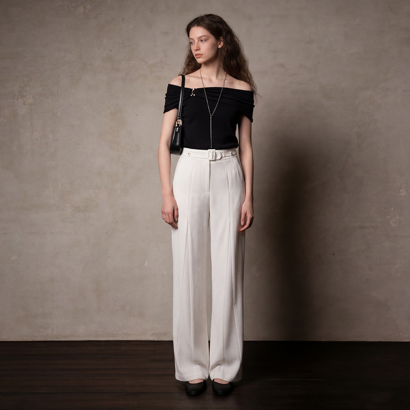 Spring and Summer New Style 100% Wool High-Waisted Commuter Straight Wide-Leg Pants for Women, Casual and Versatile Slimming Look Lined Pants