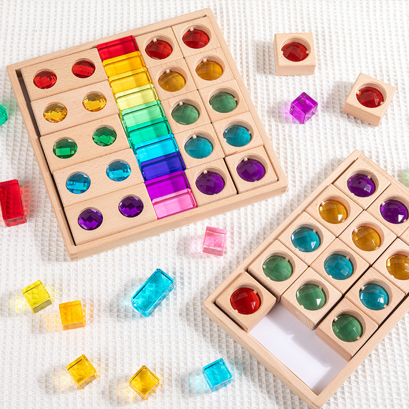 Bloques de construcción de arco iris cuadrados de acrílico, juguetes educativos de jardín de infantes, piedras preciosas de alta transmisión de luz, bloques de construcción de luces y sombras transfronterizos