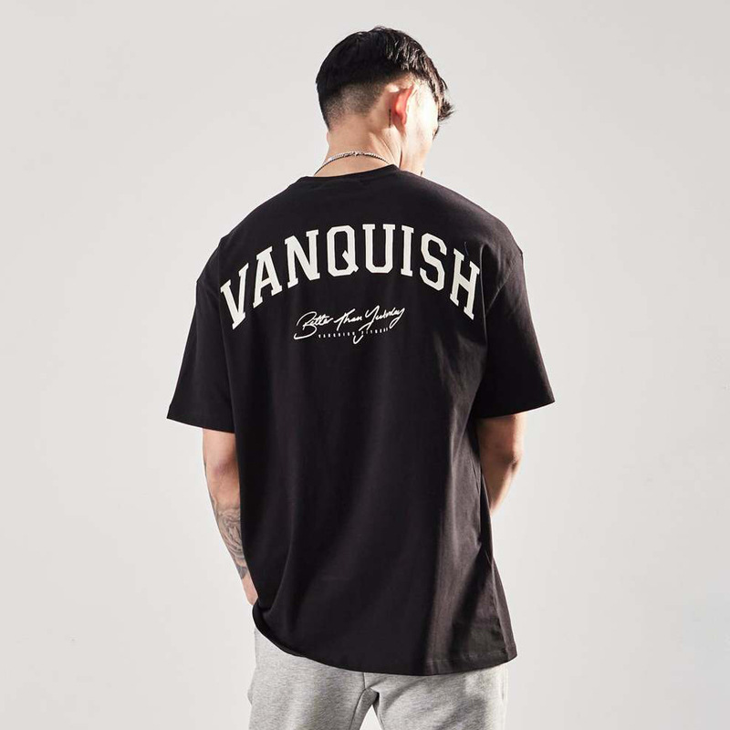 Pánské tričko VANQUISH oversized, čistě bavlněné tričko s kulatým výstřihem a krátkým rukávem, běžecké, tréninkové, ležérní_voghion.com