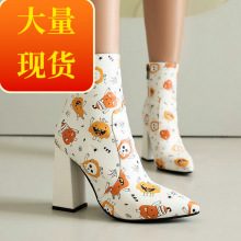 尖头女短筒靴甜美可爱粗跟超高跟侧拉链及踝靴时尚女马丁靴