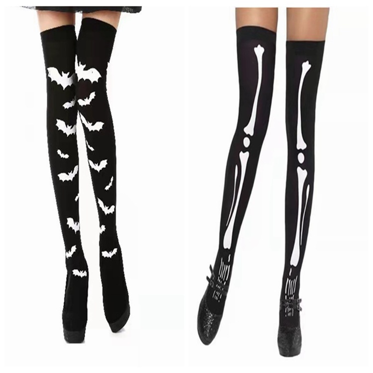 Fabricantes al por mayor calcetines esqueleto de Halloween pascua baile de maquillaje negro murciélago calcetines