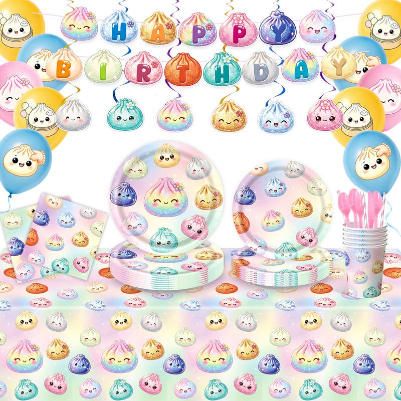 Amazon Bun Squishy Theme Children's Birthday Party Paper Plates Paper Cups Banners Party Decoration Supplies