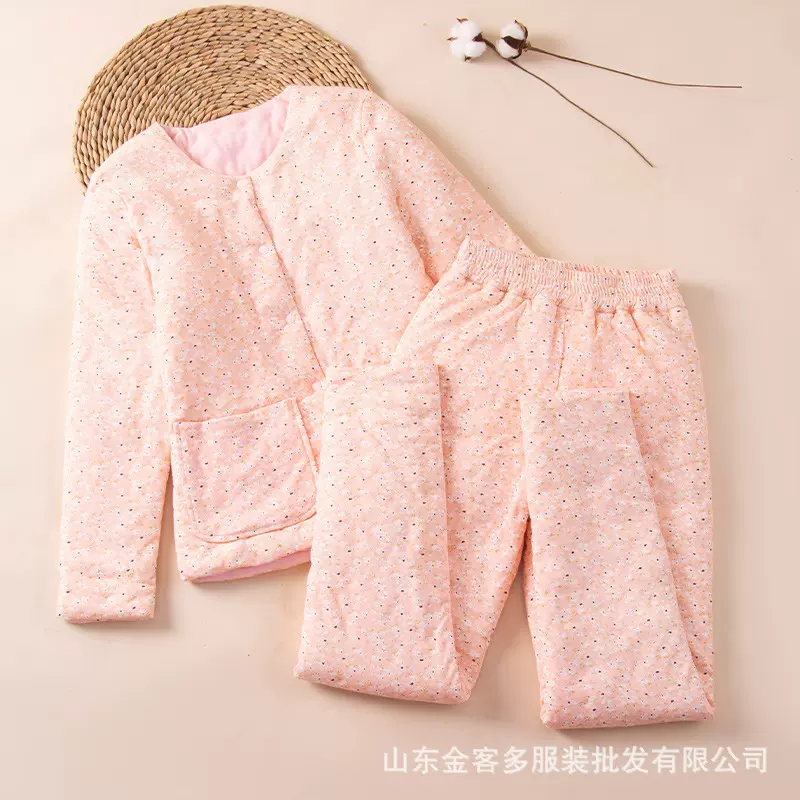 秋冬季女士成人纯手工棉花保暖棉衣高腰棉裤家居服打底服套装