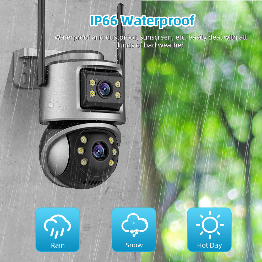 WIFI dual-lens dual-screen surveillance camera icsee gun and ball integrated high-definition outdoor surveillance Dual lens Specification drawing